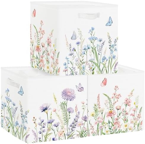 11.8" Wild Flower Storage Cube Organizer Set 3Pcs Clothes Storage Basket Bin by HUUMONSS
