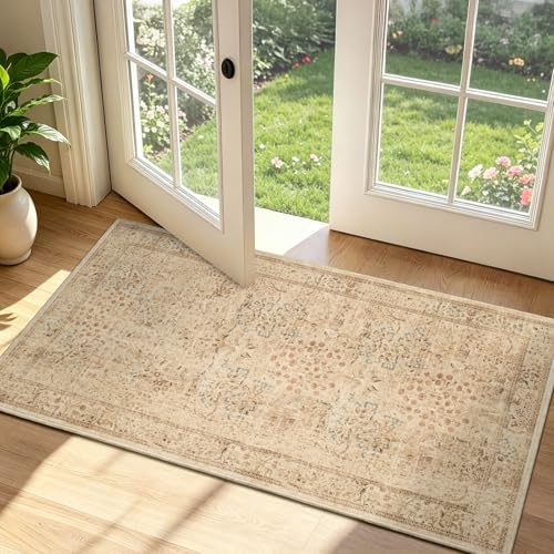 Farmhouse Small Washable Ktichen Rugs 2x4, Distressed Vintage Tree of Life by Jainmy