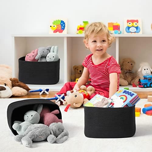 XUANGUO Woven Cotton Rope Storage Baskets 15x10x9.3" 3 Pack Black - Image 5