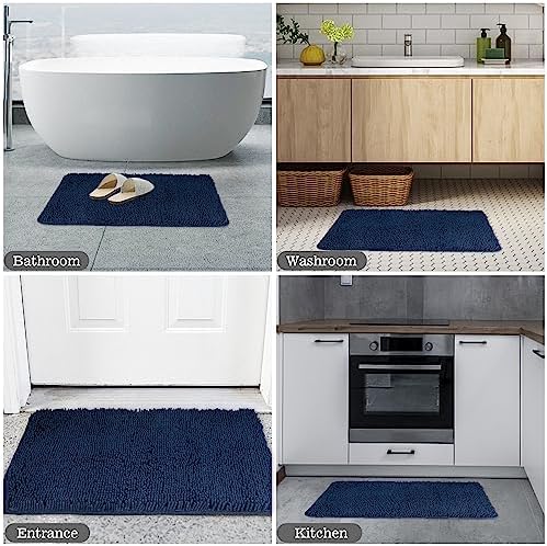 Yeaban Navy Blue Bathroom Rugs 17"x24", Chenille Bath Mats, Absorbent and - Image 6