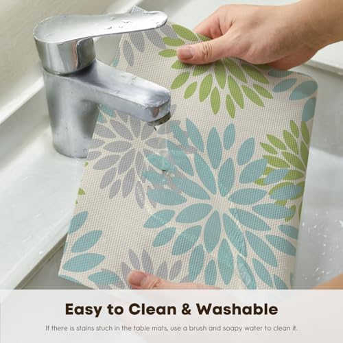 Artoid Mode Floral Vinyl Plastic Placemats Set of 6, 12x18 Inch Washable - Image 4