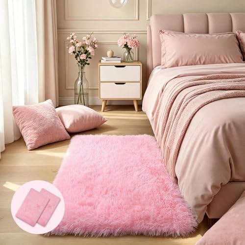 KCHOWUA Pink Fluffy Fuzzy Rug 2x3 by KICHOWUA