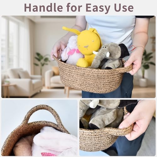 ABenkle Small Basket with Handles, Boho Decorative Rope Woven Dog Cat Toy - Image 7