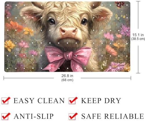 Shower Mat Non Slip, Highland Cow Butterfly Anti Slip Bath Mat - Image 4