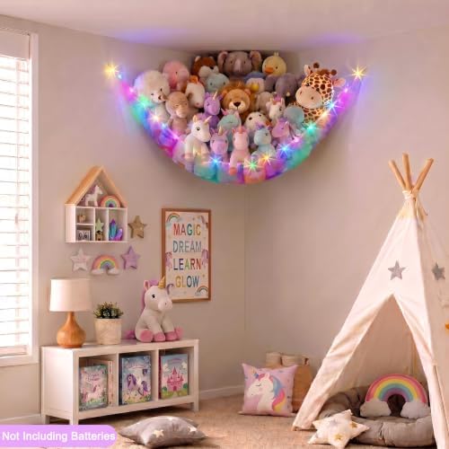 Stuffed Animals Hammock with LED Light Toy Net Room Decor Corner Storage - Image 4
