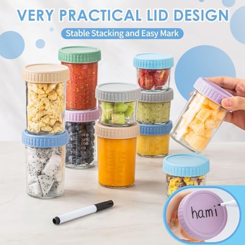 DRKIO 12 pcs Baby Food Storage Containers 4&8 Oz Small Glass Jars - Image 5