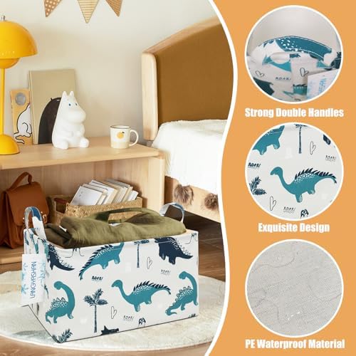 Rectangular Collapsible Storage Basket Nursery Organizer Green Dinosaur - Image 3