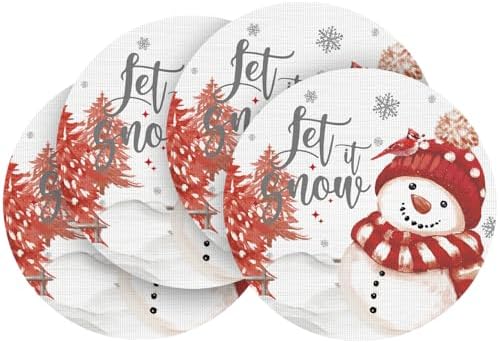 Artoid Mode Red Winter Snowman Vinyl Round Placemats Set of 4, 14 Inch Washable by ArtoidMode