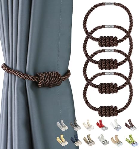 BEL AVENIR Magnetic Curtain Tiebacks 4 Pack Hand-Woven Curtain Ties by BELAVENIR
