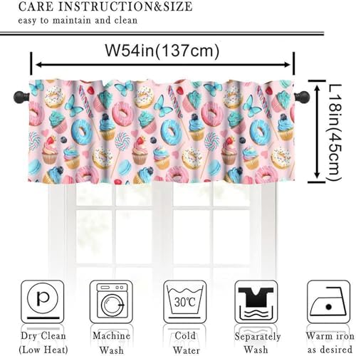 Sweet Food Valances Curtain Cupcakes Donuts Blue Butterfly Pattern Window - Image 2