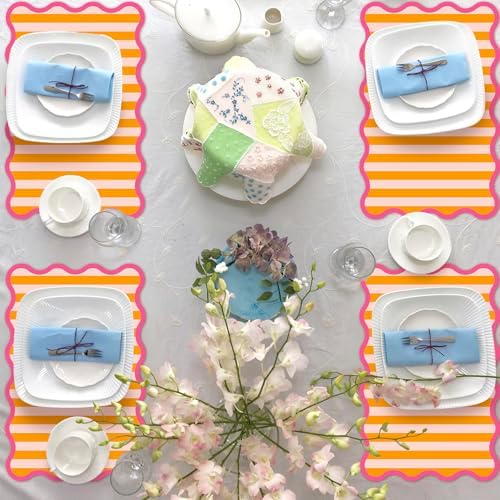 JarThenaAMCS 120 Pcs Summer Stripe Scalloped Paper Placemats Sunset Soiree - Image 5
