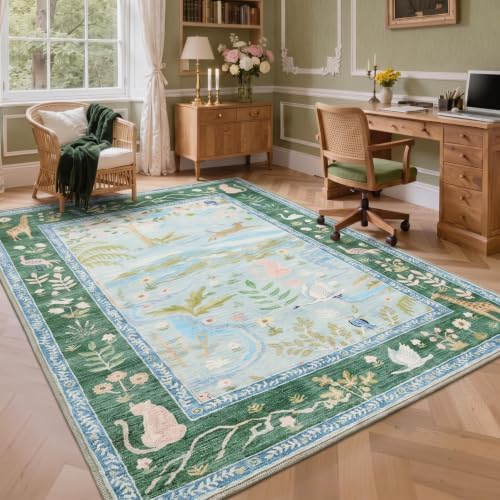 Washable Area Rug 5x7 Blue Animal Print Rugs by Garvee