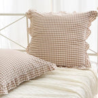 2 Pack Taupe White Gingham Ruffle Throw Pillow Covers 22''x22'' by KMASANIJI