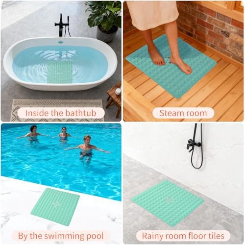 Anti-Slip Bathtub Shower Mat 21×21 Inch Turquoise Green - Image 7