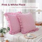 2 Pack Pink White Gingham Ruffle Throw Pillow Covers 22''x22'' - Image 3