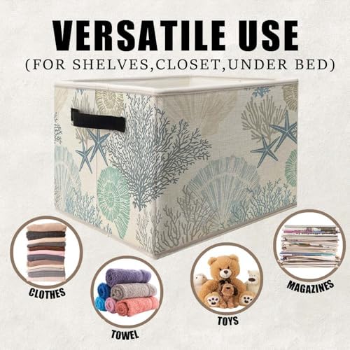 Coastal Beach Storage Bins Basket, Beach Room Decor, Coastal Coral Starfish - Image 2