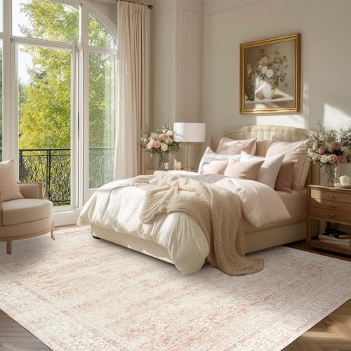 BILEEHOME Pink Washable 9x12 Area Rugs Living Room Soft Boho Floral Big Rug - Image 5