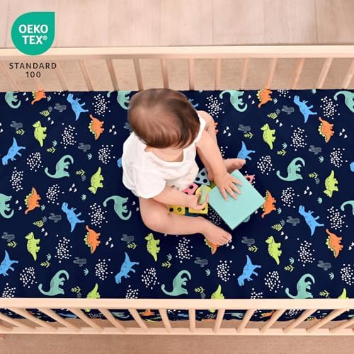 PHF 3 Pack Soft Dinosaur Crib Sheets Fitted, Comfy Breathable Baby Sheets - Image 2