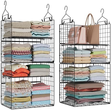 8 Tier Widened Hanging Closet Organizer and Storage Shelves, Metal & Foldable by X-cosrack