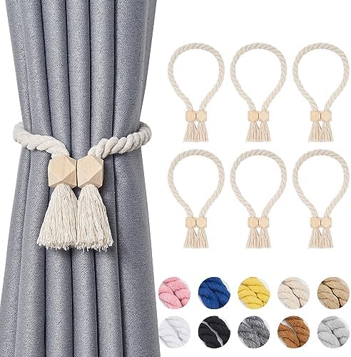 NICEEC 6 Pack Wooden Polyhedron Magnetic Curtain Tiebacks Boho Home Decor Drape by NICEEC