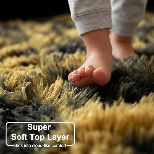 Amdrebio Black Gold Grey Fuzzy Area Rug 4x6 - Image 2
