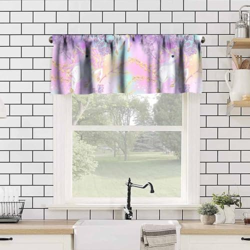 Fantasy Unicorn Valance Curtain, Fairy Tale Flowers Pink Blue Purple Rainbow - Image 4