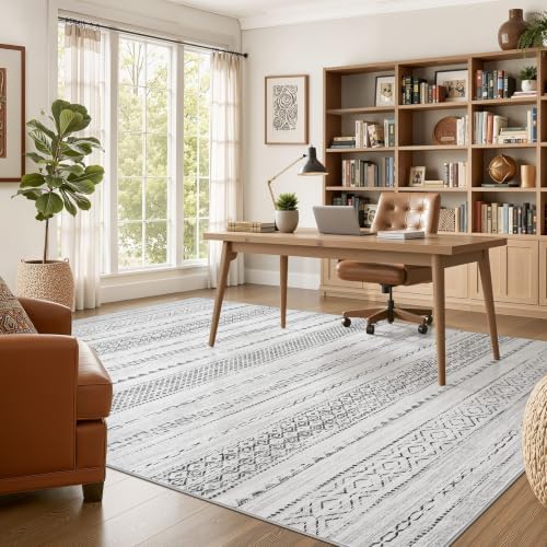 Nakagishi 7x10 Area Rug Living Room: Washable Boho Large Neutral Modern Soft - Image 5