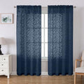 Lecloud Leia Navy Blue Sheer Curtains 72 Inches Long 2 Panels, Jacquard Leaf by Lecloud