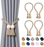 NICEEC 4 Pack Wooden Ball Magnetic Curtain Tiebacks Boho Home Decor Drape Tie by NICEEC