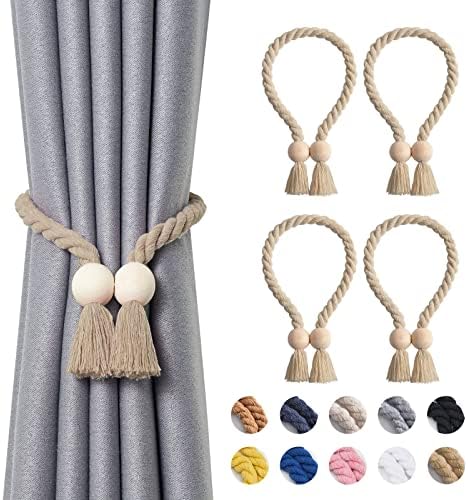 NICEEC 4 Pack Wooden Ball Magnetic Curtain Tiebacks Boho Home Decor Drape Tie by NICEEC
