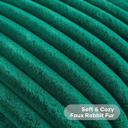 FUTEI Pack of 2 Faux Fur Throw Pillow Covers 28x28 Inch, Emerald Green - Image 2