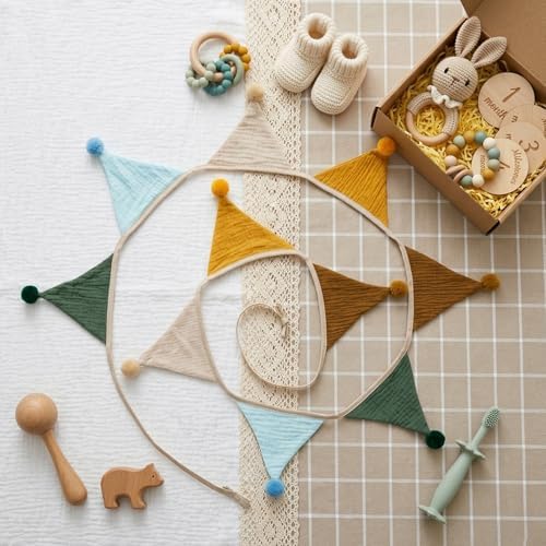 Fabric Bunting Banner, 2 Pack Handmade Neutral String Banner - Image 2