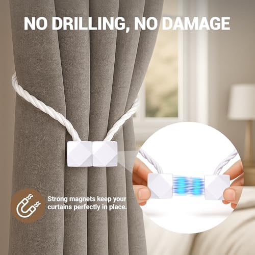 Hion Magnetic Curtain Tiebacks White 6pcs, Curtain Holdbacks Hooks Holders - Image 6