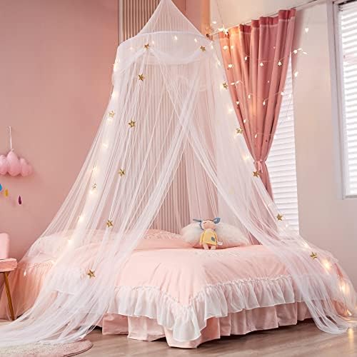 Bed Canopy with Lights for Girls, Extra Large Dome Mosquito Net Reading Nook by Nattey