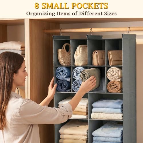 4 Tier Hanging Closet Organizer, 12 Compartments Dual Row Storage - Image 4
