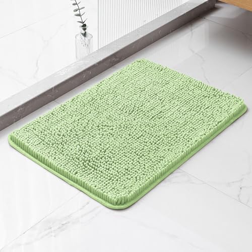 Chenille Bathroom Rug 17"x24" Seafoam Green, Non-Slip Bath Mat by Kildoss