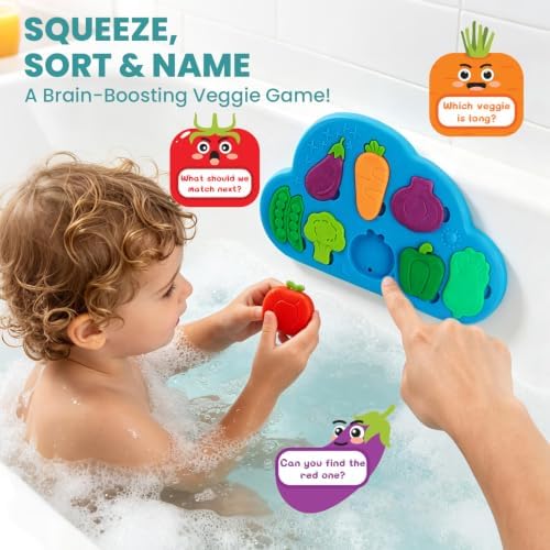 Silicone Bath Toys for Kids Ages 1-3 Toddler Veggies Matching Puzzles Set - Image 5
