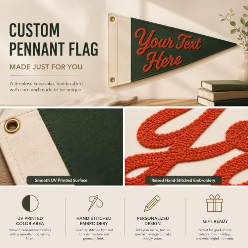 Custom Embroidered School Name Pennant Flag, Canvas Graduation Pennant - Image 2
