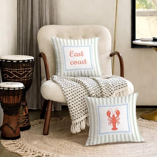 East Coast Red Lobster Pillow Covers 18x18, Preppy Beach Room Decor, New - Image 4