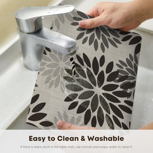 Artoid Mode Floral Vinyl Placemats Set of 6, Heat Resistant Washable Non-Slip - Image 4