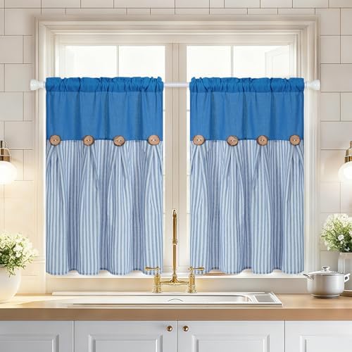 ASPMIZ Linen Kitchen Curtains 36 Inch Length, Farmhouse Kitchen Window Curtain - Image 2