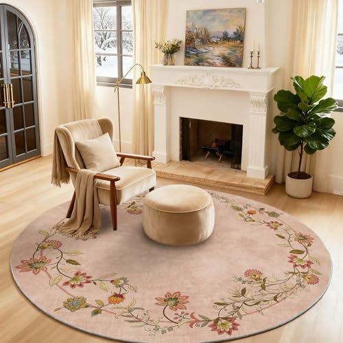 Washable Living Room Round Rug: 4ft Circle Rugs by palohom