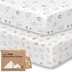 2 Pack and Play Sheets, Waterproof Mini Crib Sheet Fitted 38x26 by KeaBabies