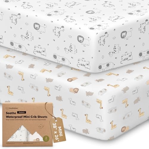 2 Pack and Play Sheets, Waterproof Mini Crib Sheet Fitted 38x26 by KeaBabies