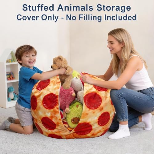 Lukeight Pizza Stuffed Animal Storage Bean Bag Chair Cover - Image 4