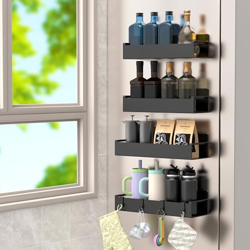 HuggieGems 4 Pack Matt Black Magnetic Spice Rack Organizer by HuggieGems