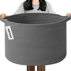 115L Extra Large Blanket Basket, Woven Rope Laundry Basket-Dark Grey by HZFTJOY