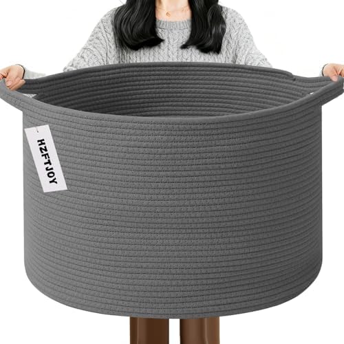 115L Extra Large Blanket Basket, Woven Rope Laundry Basket-Dark Grey by HZFTJOY