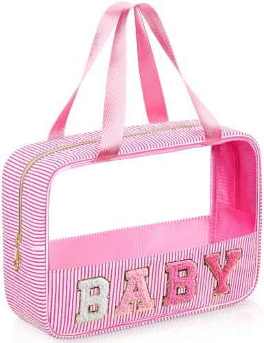 Sanwuta Seersucker Baby Bag Chenille Letter Clear Makeup Bag by Sanwuta