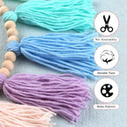 Rainbow Pastel Yarn Wood Bead Tassel Garland Wall Hanging Decor Boho Preppy - Image 7
